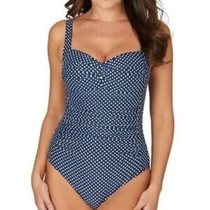 Nip Tuck size 6 Women's Navy & White Polka Dot One Piece Swimsuit tummy control